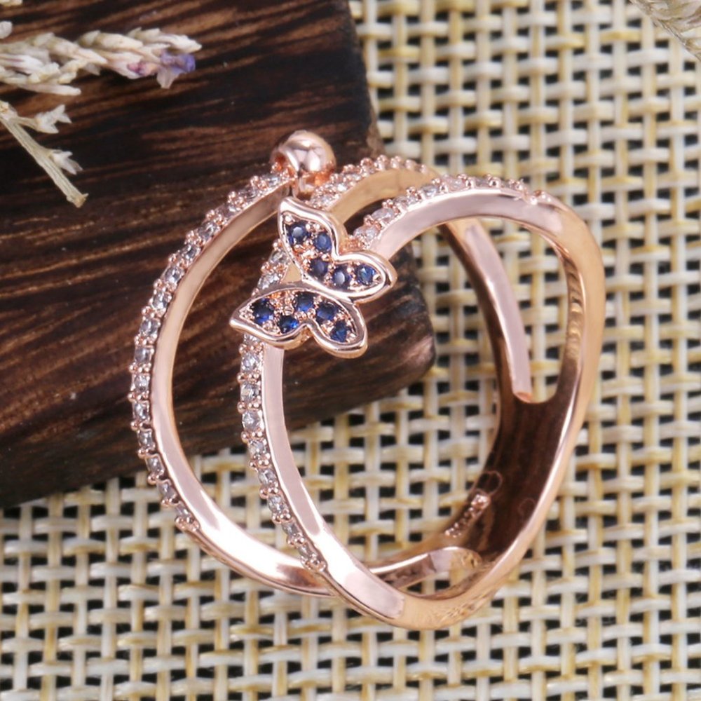 NEW Rose Gold Diamond Blue Butterfly Layer RIng - Picture 6 of 6